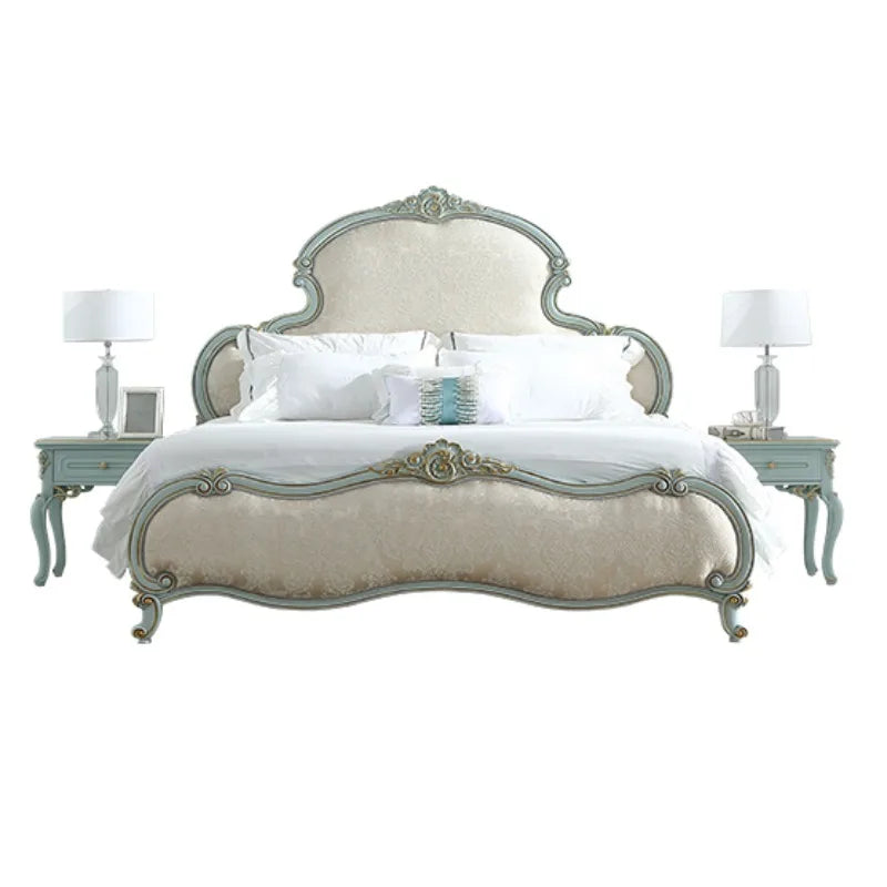 Jane Ou light luxury master bedroom fresh and romantic 1.8m solid wood fabric princess bed