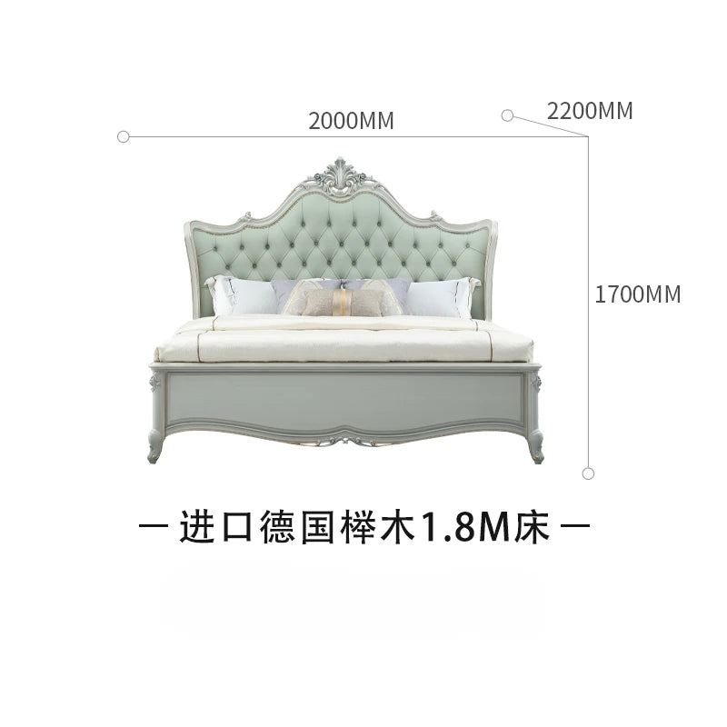 Jane Ou light luxury master bedroom fresh and romantic 1.8m solid wood fabric princess bed