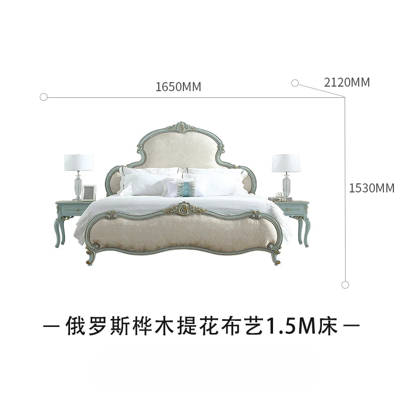 Jane Ou light luxury master bedroom fresh and romantic 1.8m solid wood fabric princess bed