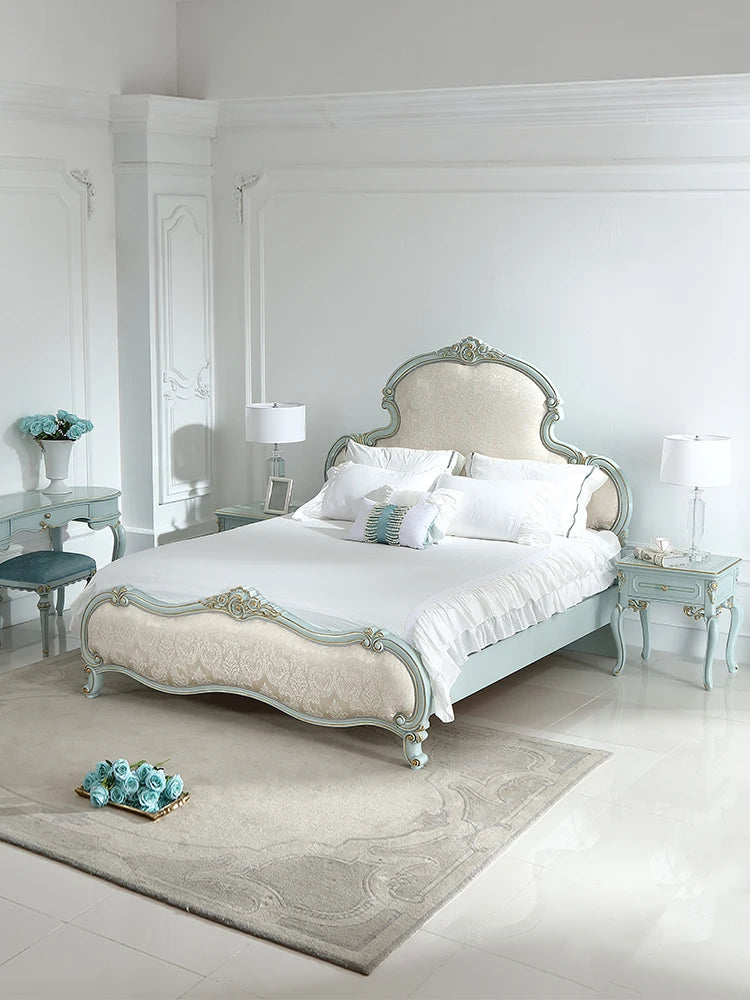 Jane Ou light luxury master bedroom fresh and romantic 1.8m solid wood fabric princess bed