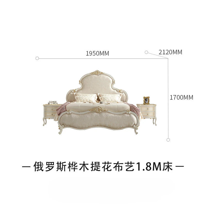 Jane Ou light luxury master bedroom fresh and romantic 1.8m solid wood fabric princess bed