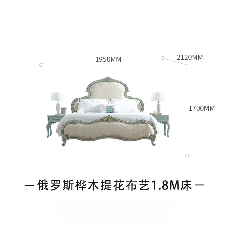 Jane Ou light luxury master bedroom fresh and romantic 1.8m solid wood fabric princess bed