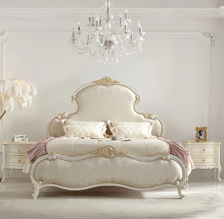 Jane Ou light luxury master bedroom fresh and romantic 1.8m solid wood fabric princess bed