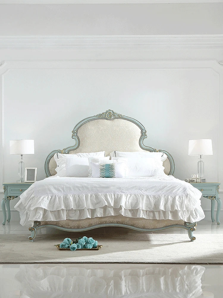 Jane Ou light luxury master bedroom fresh and romantic 1.8m solid wood fabric princess bed