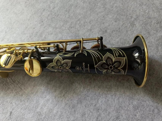 Japan 82Z Brass Straight Soprano Bb Flat Sax Saxophone Woodwind Instrument Natural Shell Key Carve Pattern with Carryi