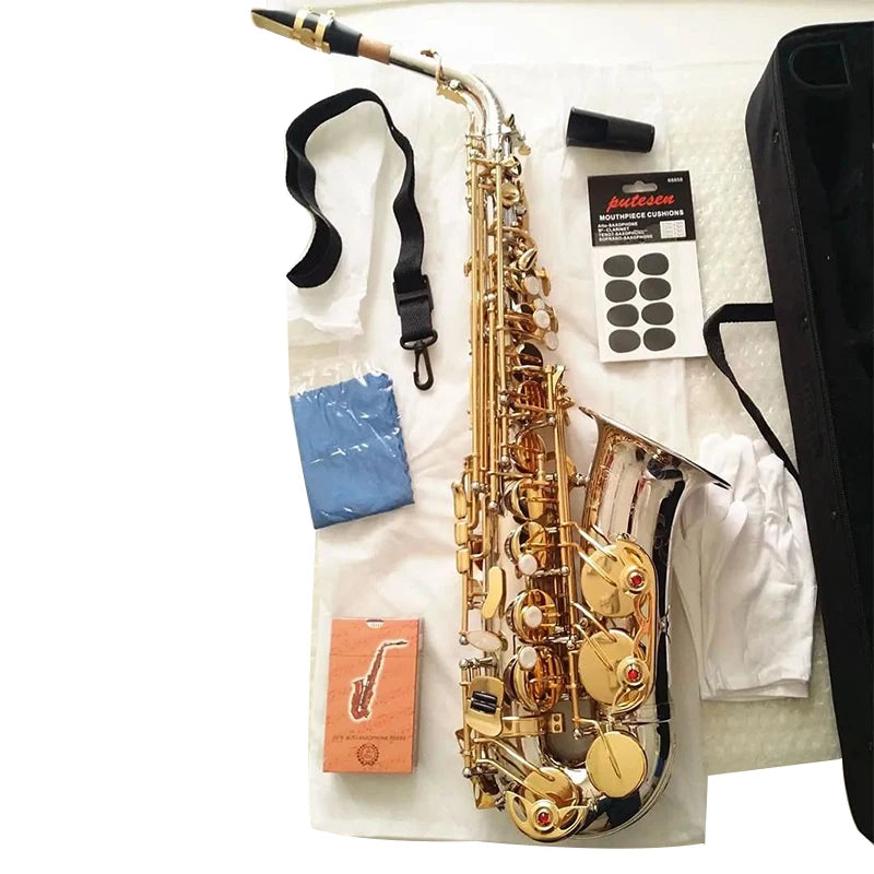 Japan jazz A WO37 YANAGIS Alto Saxophone Woodwind Brass Nickel Silver Plated Gold Key Professional Musical Instruments Sax Mouth