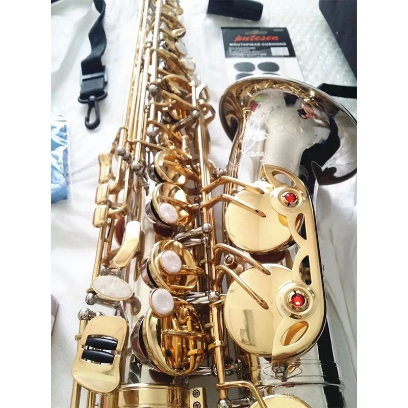 Japan jazz A WO37 YANAGIS Alto Saxophone Woodwind Brass Nickel Silver Plated Gold Key Professional Musical Instruments Sax Mouth