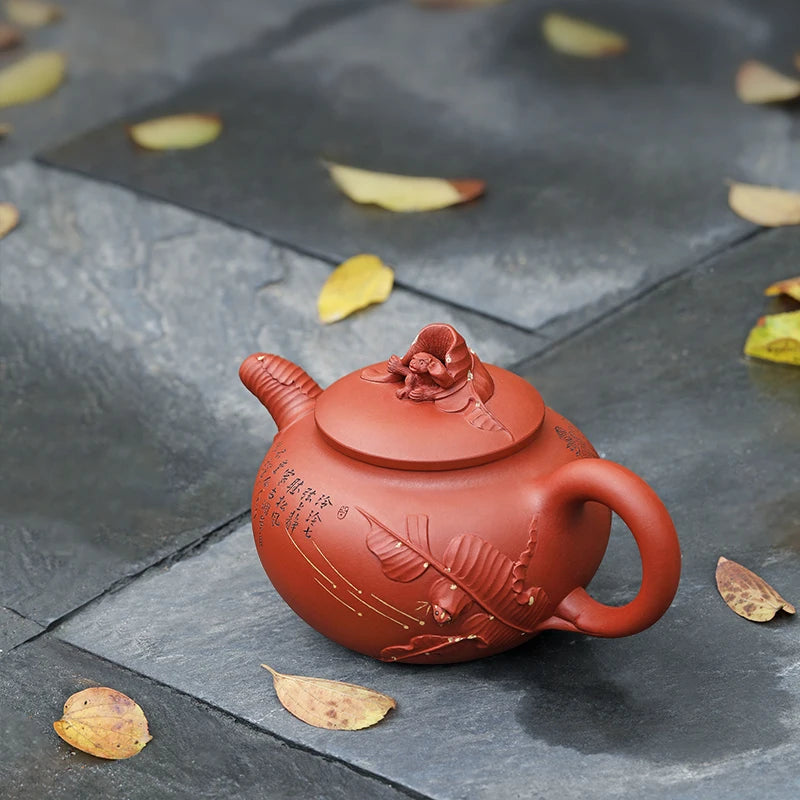|Jinfen's works listening to the rain] Yixing purple clay pot raw ore purple clay mu Jinfen pure manual Kung Fu Tea Set