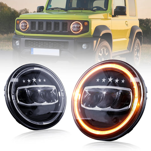 LED Headlight für Wrangler 7 "80W Round mit Halo DRL High Low Beam für Wrangler JK TJ LJ mit H4 H13 Adapter-2 Pack Blue Star