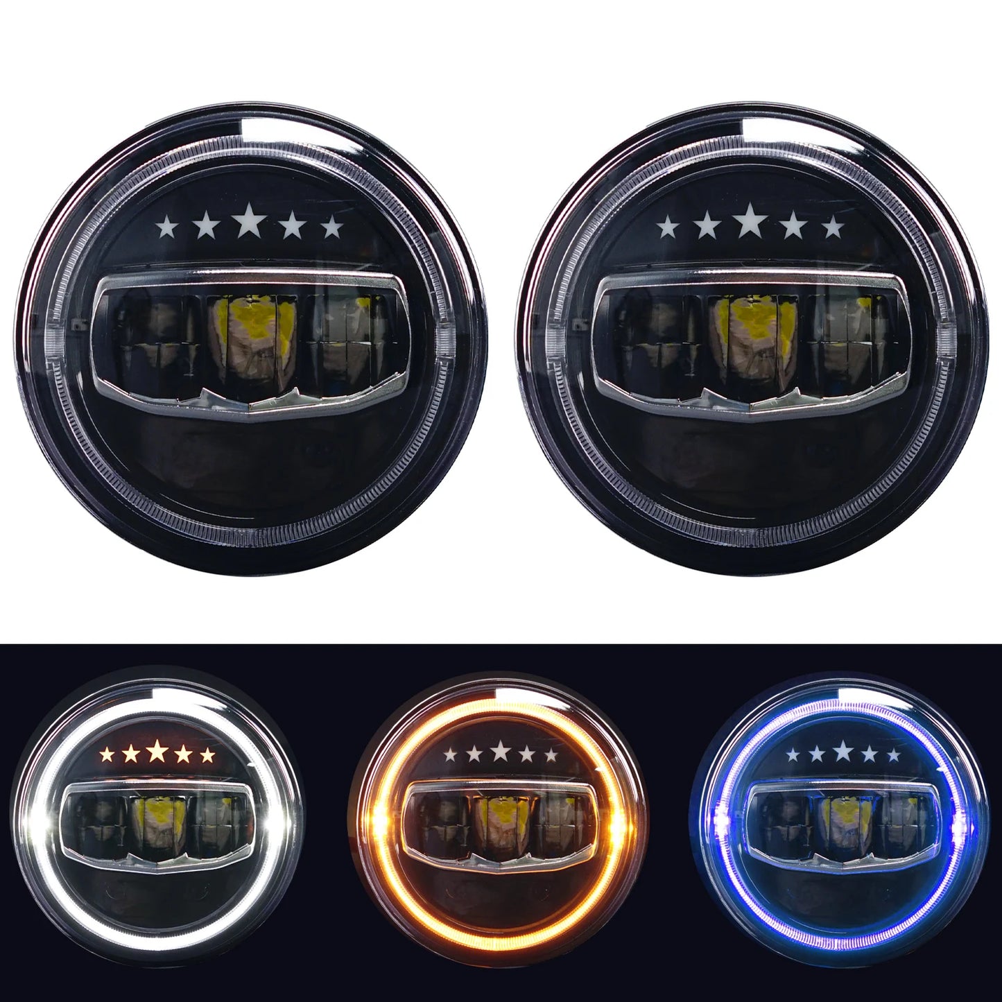 LED Headlight für Wrangler 7 "80W Round mit Halo DRL High Low Beam für Wrangler JK TJ LJ mit H4 H13 Adapter-2 Pack Blue Star