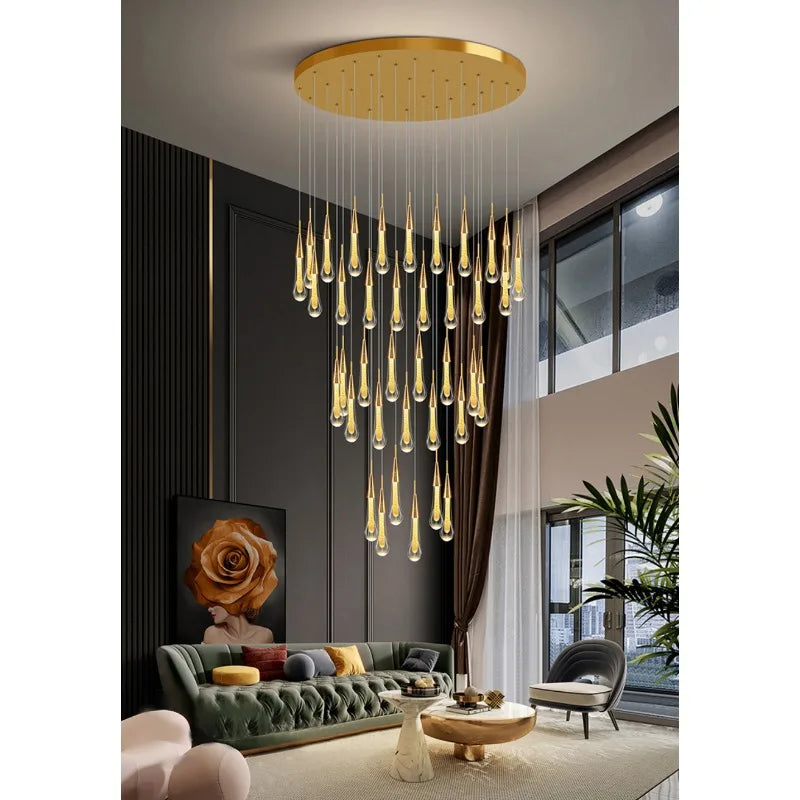 LED pendant lamp Luxury modern Long Crystal Staircase Hanging Home Decor Large Villa Hallway Kitchen Light