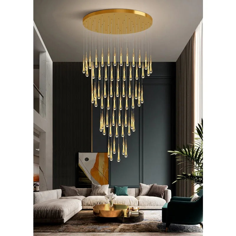 LED pendant lamp Luxury modern Long Crystal Staircase Hanging Home Decor Large Villa Hallway Kitchen Light