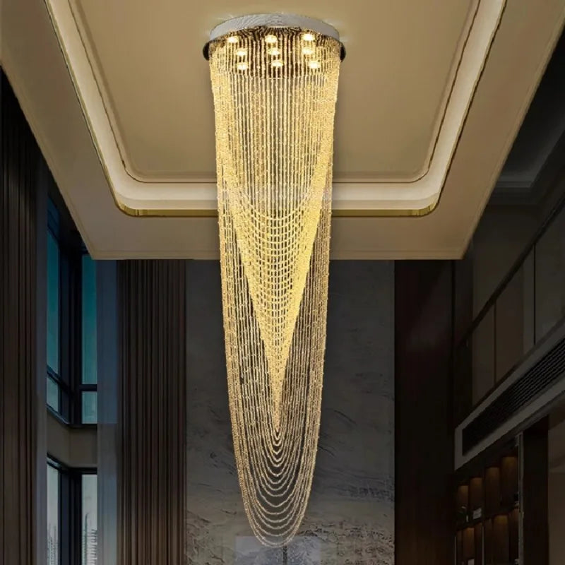 LED pendant lamp Personalized Modern Nordic Crystal Long Staircase Villa Compound Bead Curtain light fixtures for celling lights