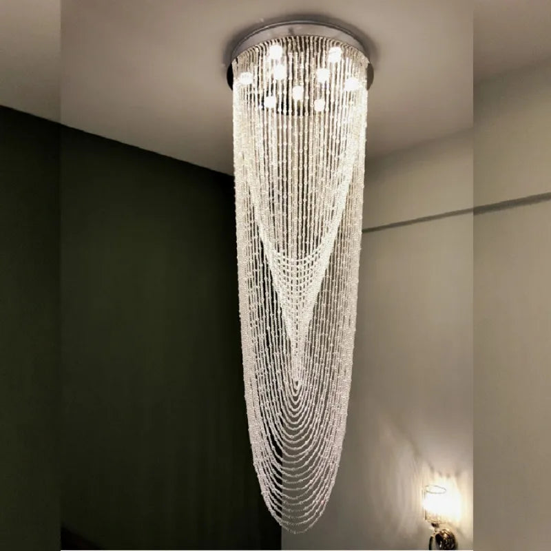 LED pendant lamp Personalized Modern Nordic Crystal Long Staircase Villa Compound Bead Curtain light fixtures for celling lights