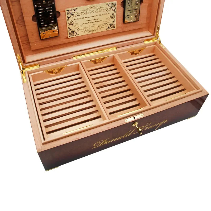 Large Capacity Cigar Case Spanish Cedar Wood Cigarette Humidor Box With Lock Humidifier 2 Hygrometers Cabinet Fit 200-300 Cigars