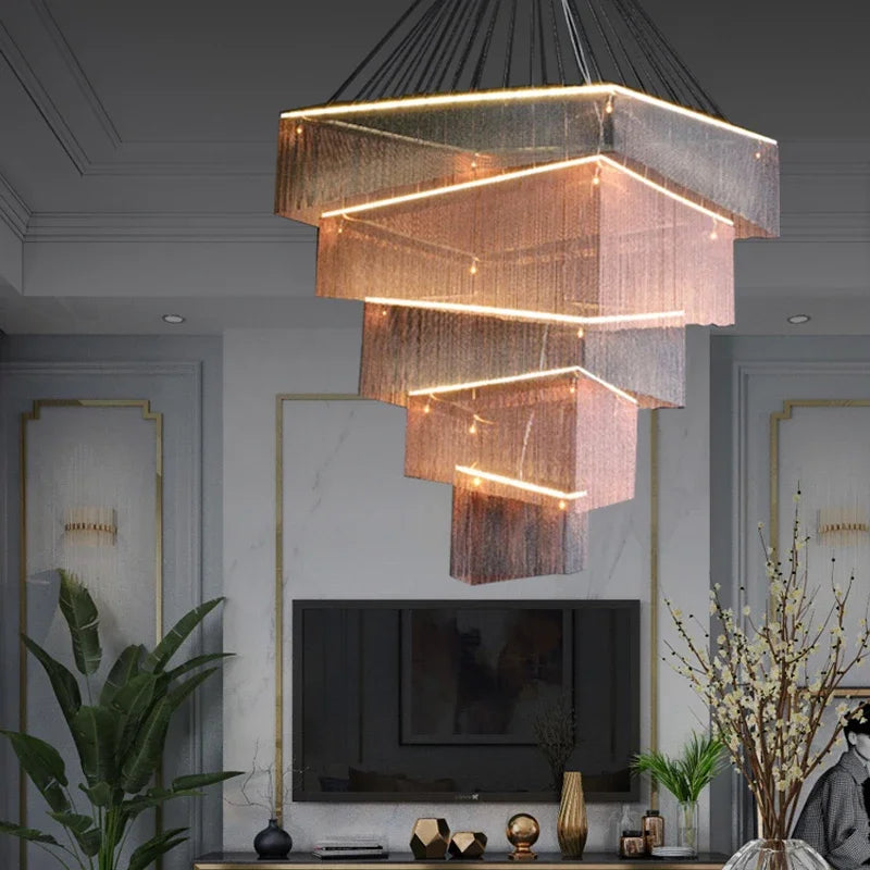 Large Chandelier Lighting Living Room Of Duplex Building Light Modern Villa Hotel Lobby Big Chandeliers Stair LED Pendant Lamps