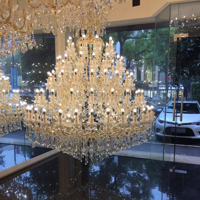 Large Crystal Chandelier Modern Living Room Lobby Hotel Lamp Luxury Villa Crystals Glass For Chandeliers Candle Lighting LED