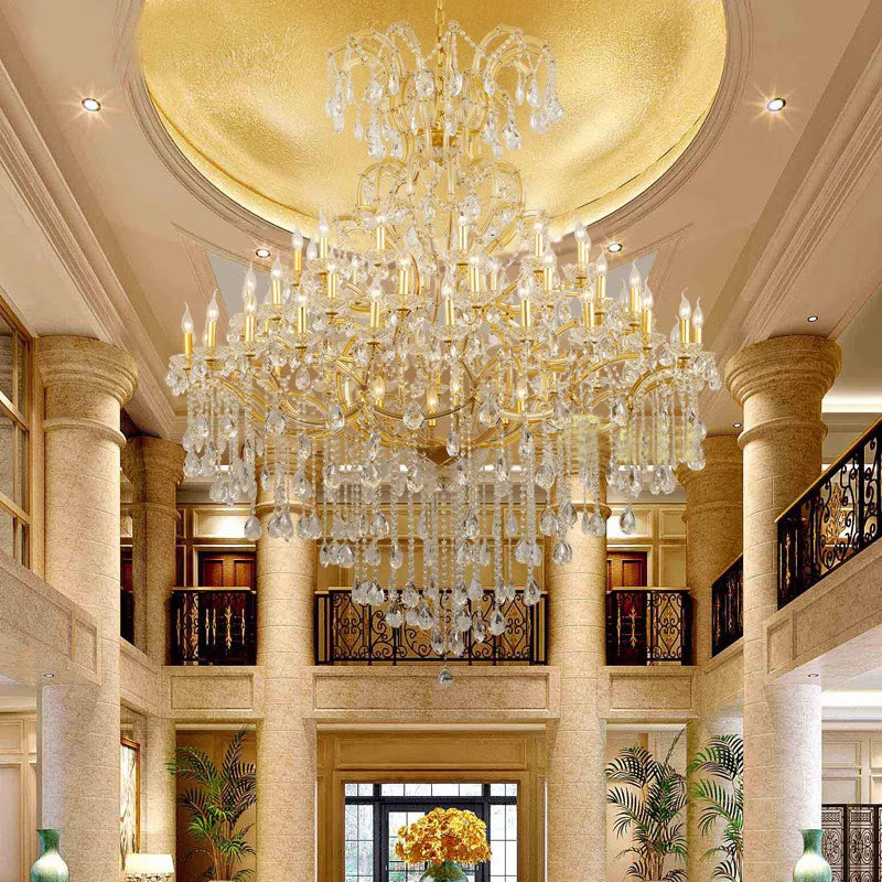 Large Crystal Chandelier Modern Living Room Lobby Hotel Lamp Luxury Villa Crystals Glass For Chandeliers Candle Lighting LED