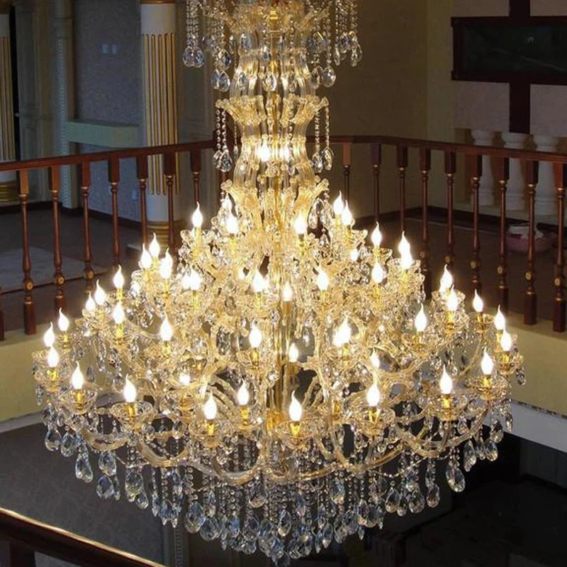 Large Crystal Chandelier Modern Living Room Lobby Hotel Lamp Luxury Villa Crystals Glass For Chandeliers Candle Lighting LED