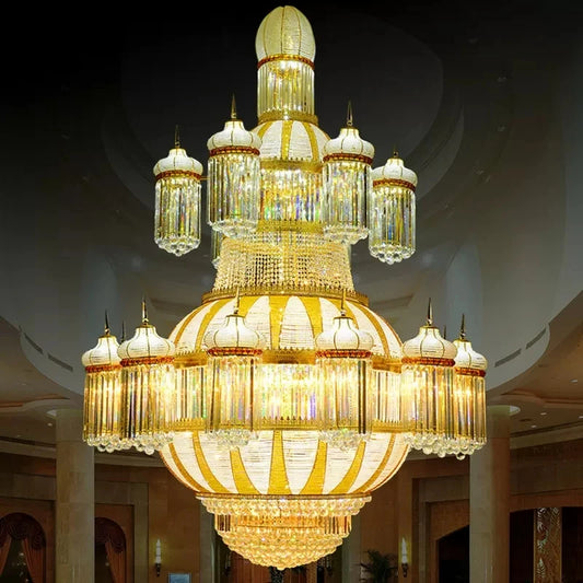 Large Gold Crystal Chandelier LED European Chandeliers Lights Fixture Big Project Hang Lamp Hotel Villa Lobby Parlor Droplight