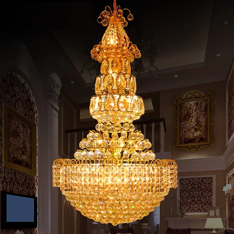 Large Gold Crystal Chandelier Lighting Fixture Luxury K9 Modern Chandelier Living room Hall Villa Hotel Engineering