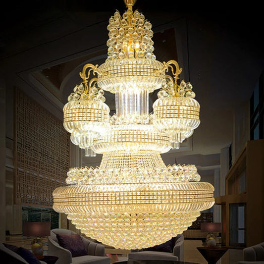 Large Golden Crystal Chandeliers Lights Fixture American Luxury Chandelier European Big Hanging Lamp Villa Hotel Staircase Light