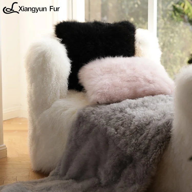 Light Luxury Minimalist Home Decor Fashion Long Shaggy Fur Throws Genuine Cashmere Throw Fur Luxurious Real Fur Blanket