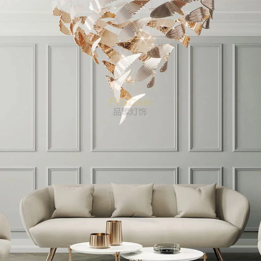 Light luxury crystal glass custom chandelier personality wing lamp Fashion living room Dining room Villa cable lighting