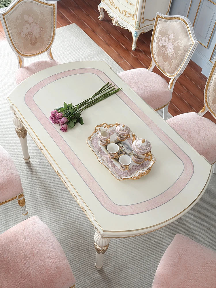 Light luxury dining table and chair combination multi-size solid wood retro European pink light dining table