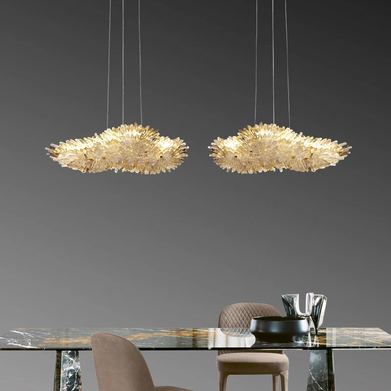Light luxury natural crystal stair chandelier simple luxury high-end modern minimalist American villa duplex lamp