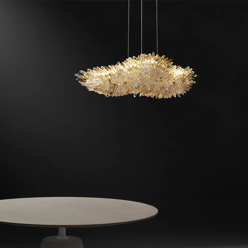 Light luxury natural crystal stair chandelier simple luxury high-end modern minimalist American villa duplex lamp