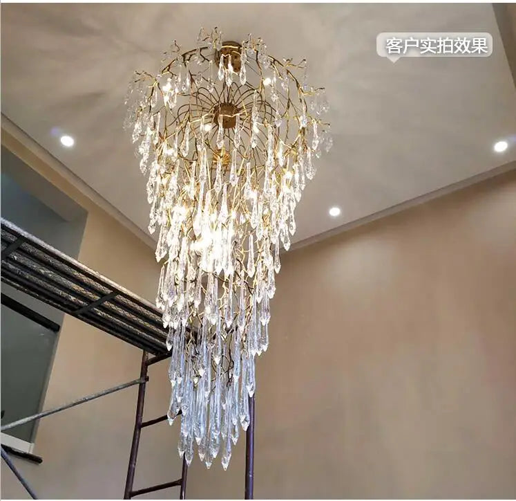 Light luxury post-modern copper branch crystal chandelier French living room dining room lamp American minimalist designer villa