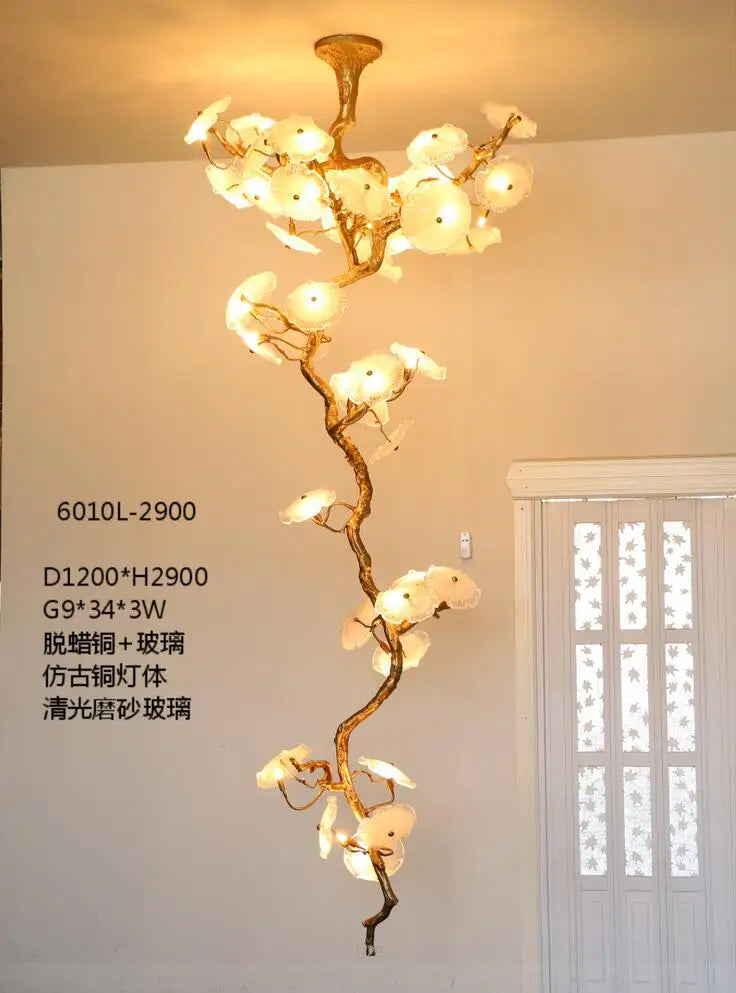 Light luxury post-modern copper branch crystal chandelier French living room dining room lamp American minimalist designer villa