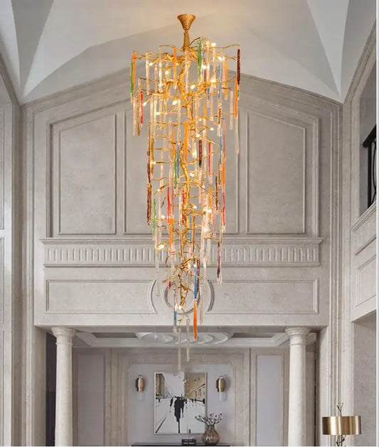 Light luxury post-modern copper branch crystal chandelier French living room dining room lamp American minimalist designer villa