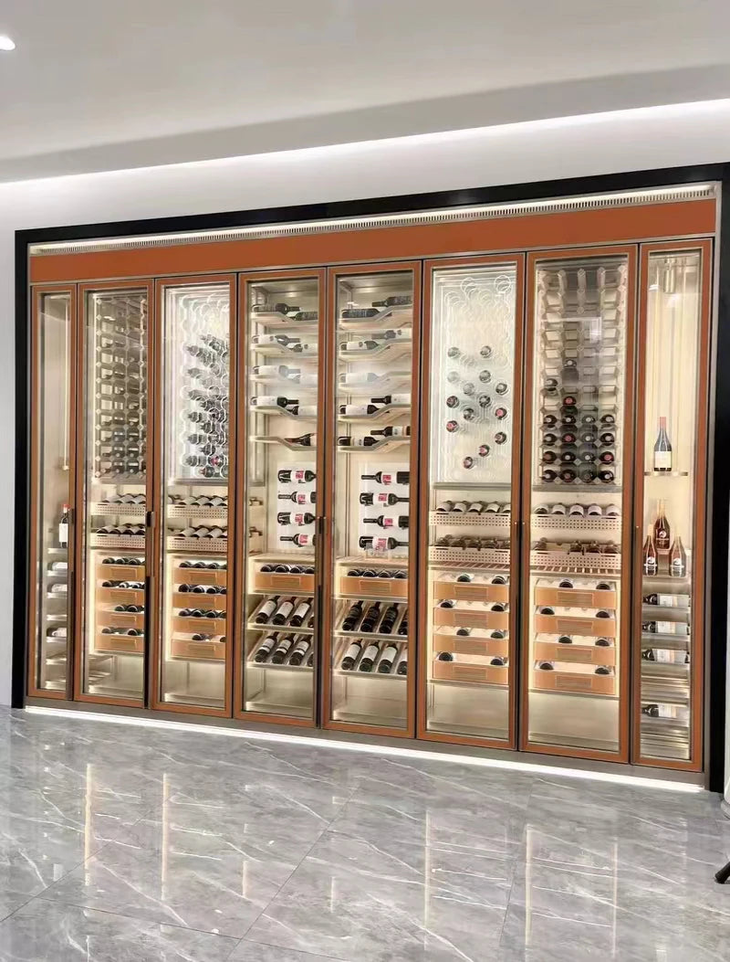 Light luxury stainless steel metal red wine rack customized constant temperature wine cabinet, club restaurant, wine cellar