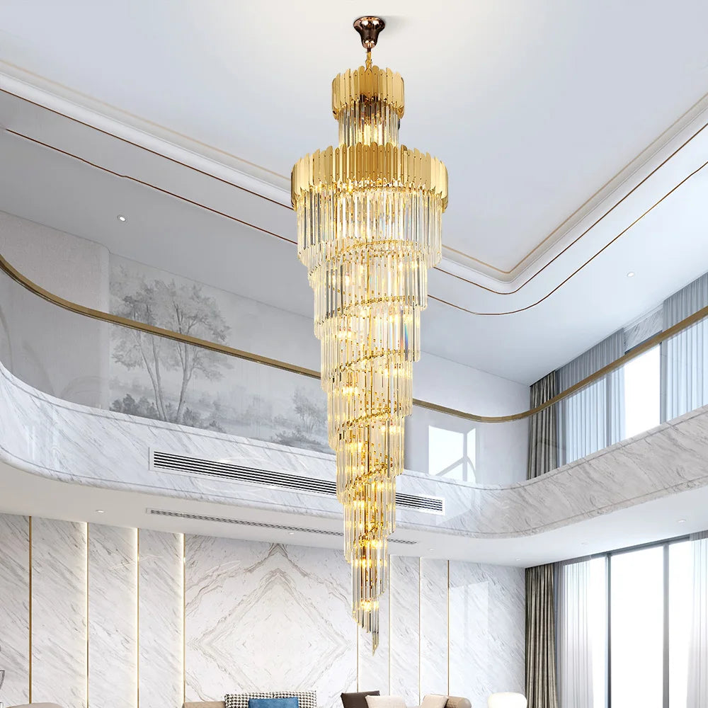 Long Stair Chandelier LED Crystal Pendant Lamps for Living Room Loft Spiral Lighting Fixture Villa Hallway Indoor Cristal Lamps