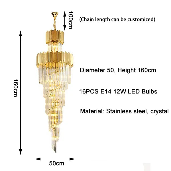 Long Stair Chandelier LED Crystal Pendant Lamps for Living Room Loft Spiral Lighting Fixture Villa Hallway Indoor Cristal Lamps