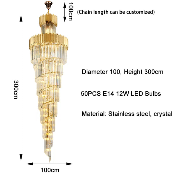 Long Stair Chandelier LED Crystal Pendant Lamps for Living Room Loft Spiral Lighting Fixture Villa Hallway Indoor Cristal Lamps