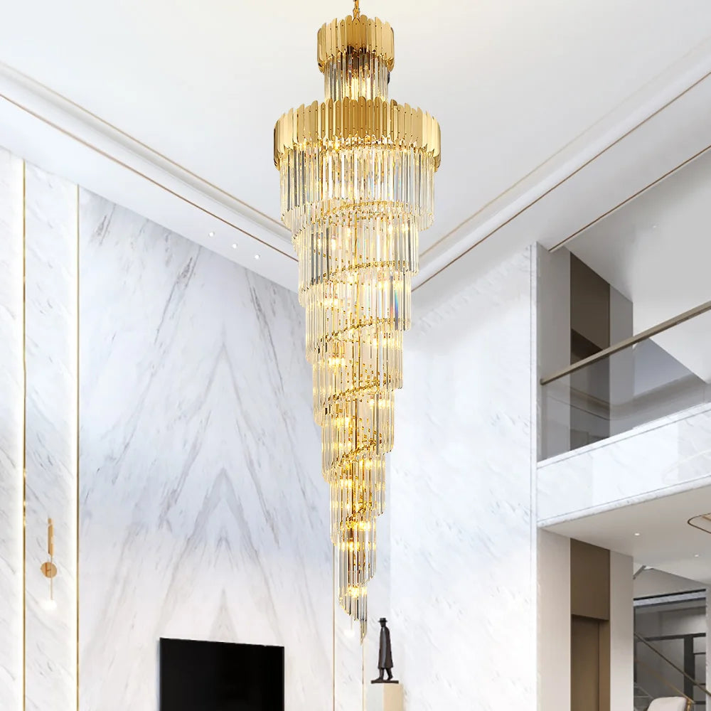 Long Stair Chandelier LED Crystal Pendant Lamps for Living Room Loft Spiral Lighting Fixture Villa Hallway Indoor Cristal Lamps