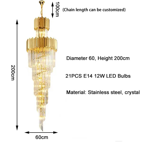 Long Stair Chandelier LED Crystal Pendant Lamps for Living Room Loft Spiral Lighting Fixture Villa Hallway Indoor Cristal Lamps