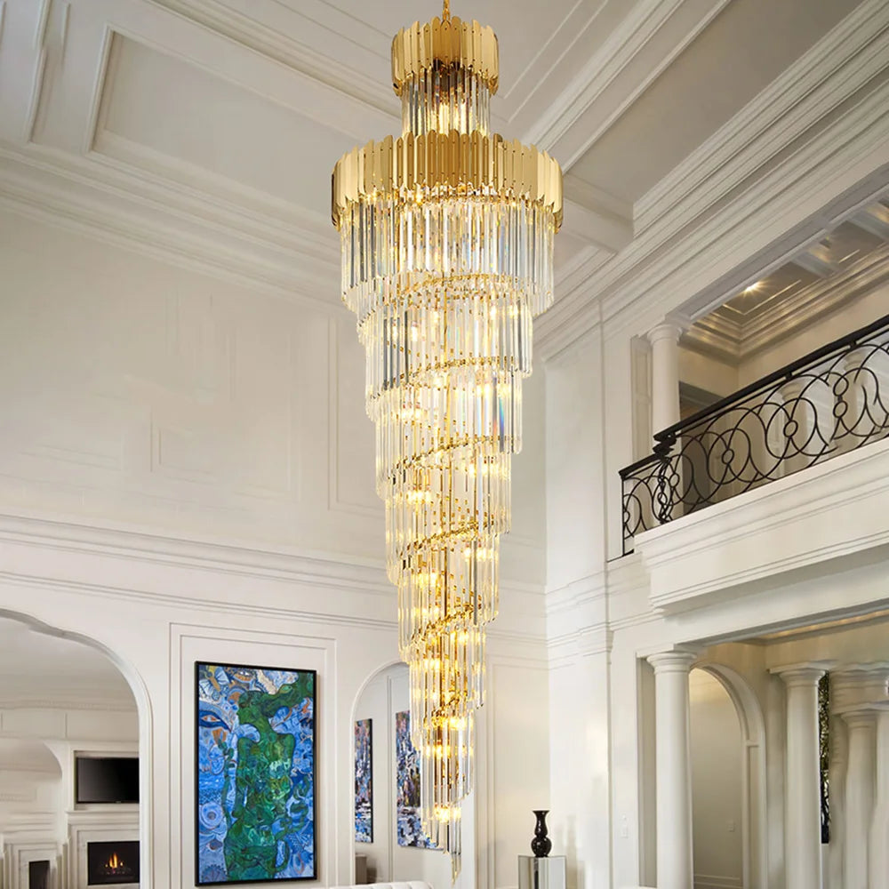 Long Stair Chandelier LED Crystal Pendant Lamps for Living Room Loft Spiral Lighting Fixture Villa Hallway Indoor Cristal Lamps