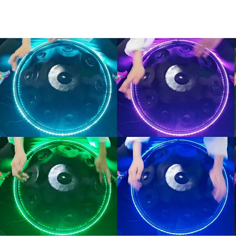 Electronic musical instruments Luminous Handpan Drum Luminescent UFO Handpan Drums 9 Or10 Notes Nitrided Steel Percussion Musical Instrument 22 Inch Bluetooth