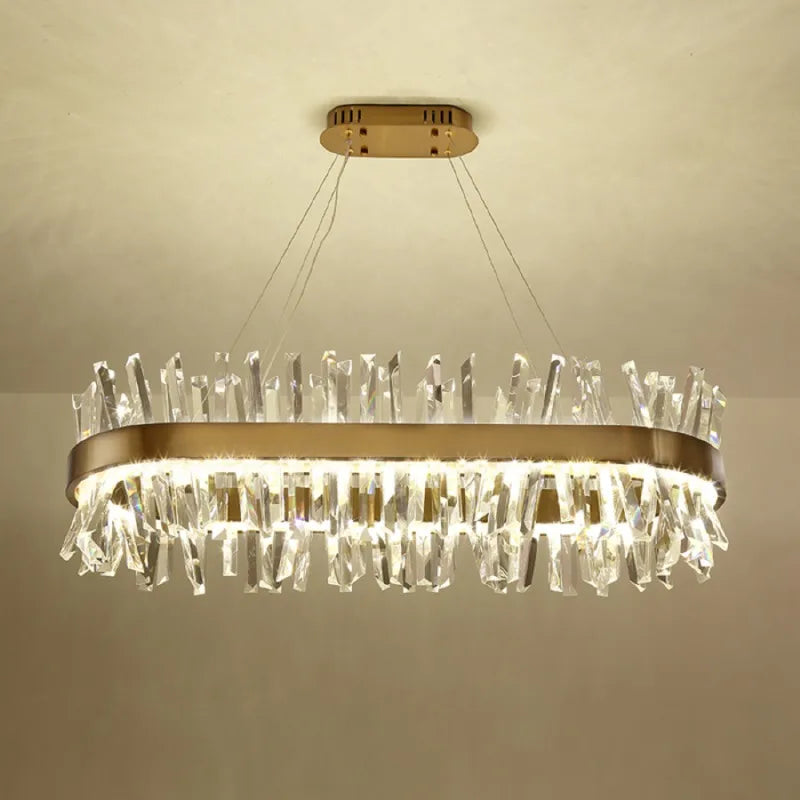 Lustre New Design Crystal Chandelier Rectangle Modern LED Golden Restaurant Lighting Luxury Upscale Villa Living Room decotation