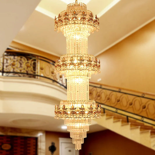 Lustre Stair Chandelier K9 Gold Crystal Chandelier Modern Led Chandeliers Lighting Hotel Villa Lobby Mall Aisle Engineering