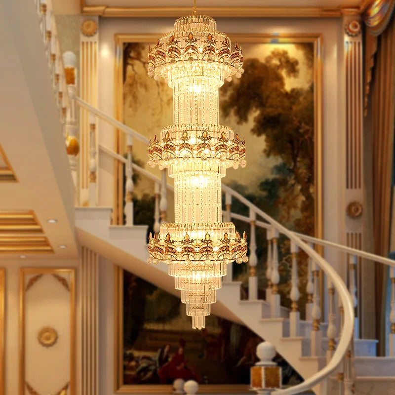Lustre Stair Chandelier K9 Gold Crystal Chandelier Modern Led Chandeliers Lighting Hotel Villa Lobby Mall Aisle Engineering