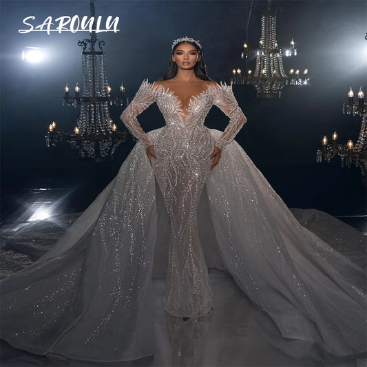 Luxury Beadings Mermaid Wedding Dress Sexy Deep V-neck Floor-length Bridal Gown Modern Vestidos De Novia