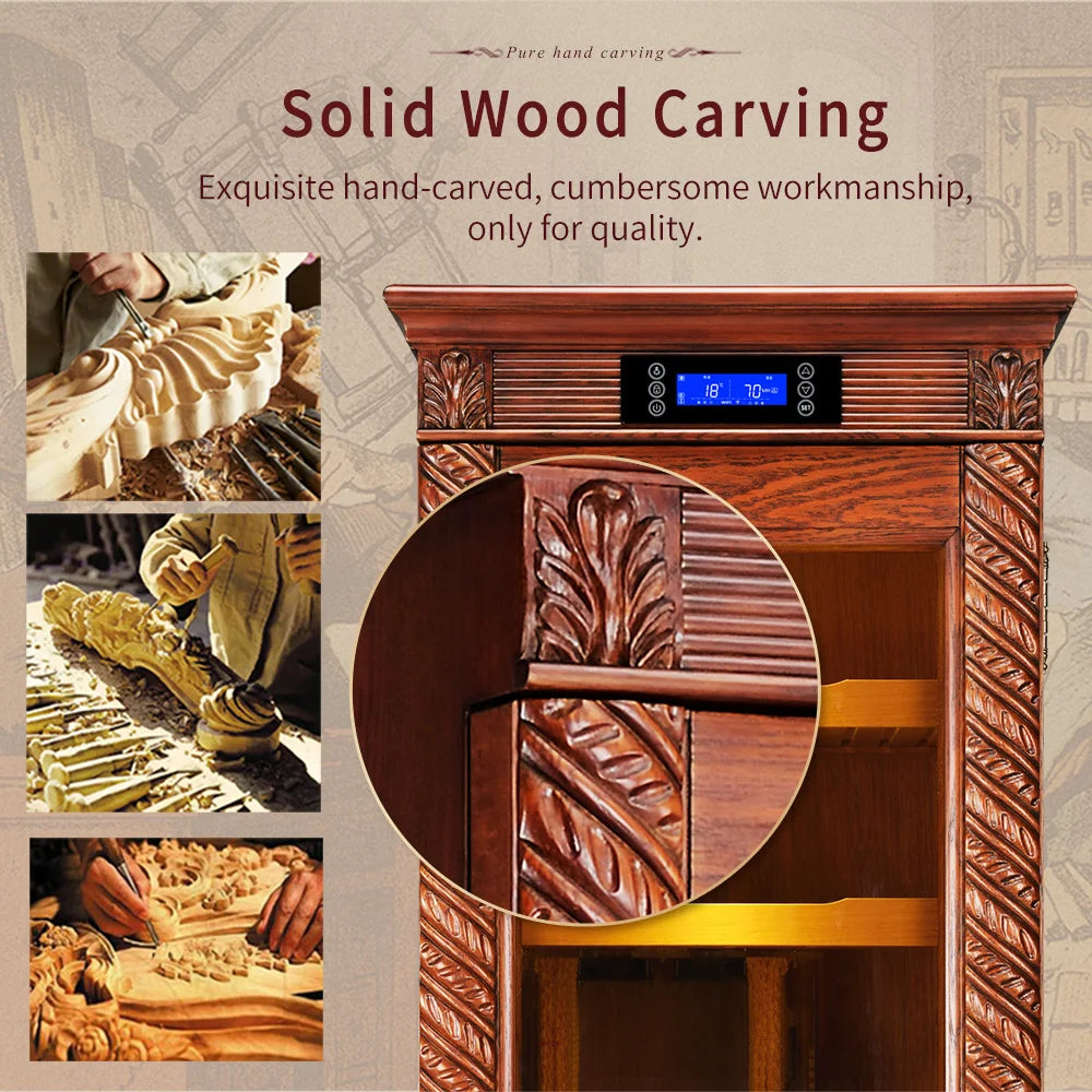 Luxury Cigar Humidor Cooler Cedar Wood Shelf Oak Solid Wood Cabinet Intelligent Control Humidity Temperature With WiFi Function