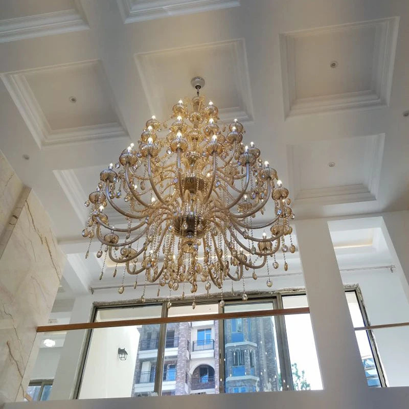 Luxury Crystal Chandelier Light Creative Candle Duplex Building Stair Ceiling Chandeliers Modern Hotel Club Villa Lighting Decor