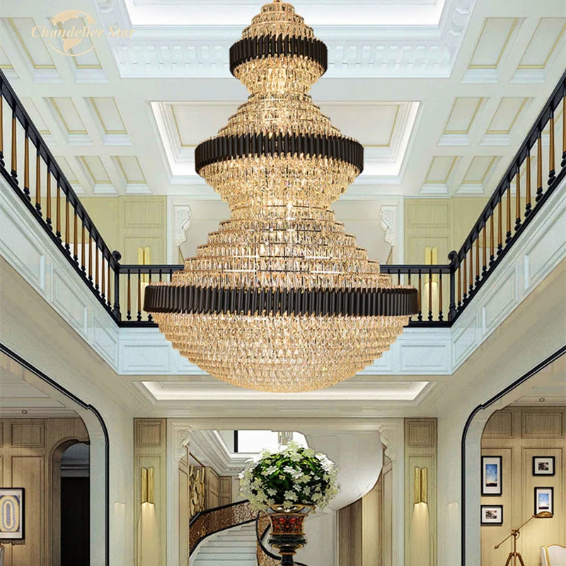 Luxury LED Chandeliers Lighting Modern Crystal Metal Black Lamps Lustre Home Decoration Living Room Staircase Hotel Villa Lights