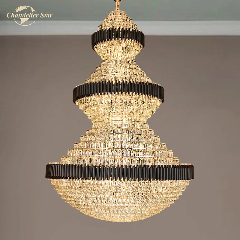 Luxury LED Chandeliers Lighting Modern Crystal Metal Black Lamps Lustre Home Decoration Living Room Staircase Hotel Villa Lights